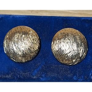 Vintage MONET Gold tone Textured Circle Clip On EARRINGS